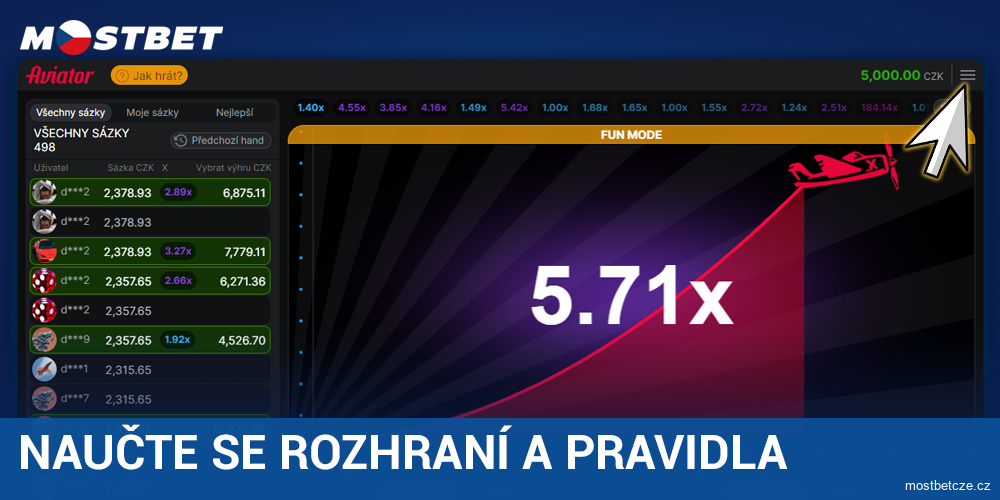 Seznamte se s rozhraním Aviator Mostbet Česko